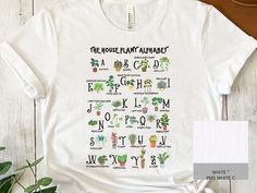 the houseplant alphabet t - shirt is on display