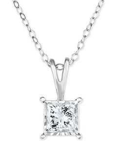 TruMiracle - Diamond Princess Solitaire 18" Pendant Necklace (1/2 ct. t.w.) in 14k White, Yellow, or Rose Gold Princess Cut Diamond Necklace For Gift, Wedding Jewelry With Single Diamond Square Pendant, Timeless Princess Cut Diamond White Jewelry, Square Pendant Jewelry With Single Diamond For Wedding, Anniversary Solitaire Square Pendant Necklace With Prong Setting, Fine Jewelry Diamond Necklace With Princess Cut, Princess Cut Diamond Necklace Fine Jewelry, Diamond Princess Cut Solitaire Necklace In Fine Jewelry Style, Anniversary Princess Cut Diamond Necklace In Fine Jewelry Style