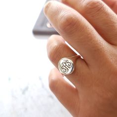 -Monogram Ring- Monogram  ring is made of high quality 925 sterling silver  the ring  has a very suitable mounting for daily use, The back of the ring is solid and never bothers your finger. This ring will be great gift for your favorite people, Family member and girlfriend. You will love this dainty Ring * Material: High Quality Solid 925 Sterling Silver FINISH: sterling silver-gold plated- rose gold plated ★ HOW TO PLACE YOUR ORDER;  *Please select your desired material from the menu while add Personalized Silver Signet Ring With Initials, Stamped Sterling Silver Signet Ring, Adjustable Stamped 925 Signet Ring For Anniversary, Personalized Adjustable White Gold Signet Ring, Silver Sterling Silver Engraved Ring For Personalized Gift, Personalized Sterling Silver Signet Promise Ring, Personalized Sterling Silver Signet Ring For Promise, Silver Engraved Initials Ring, White Engraved Signet Ring For Anniversary