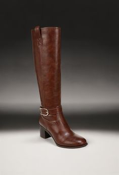 Now-trending, always classic. An oversized buckle detail gives these stunning, endlessly comfortable tall boots a modern touch. Faux leather upper with an almond toe, inside zipper for easy on/off, and now-trending oversized strap and buckle detail. Linings crafted with partially recycled materials. Faux Leather Heeled Boots With Buckle For Fall, Faux Leather Heeled Boots With Buckle Closure For Fall, Fall Faux Leather Heeled Boots With Buckle Closure, Brown Knee-high Heeled Boots With Buckle Closure, Wide Calf Fall Boots With Buckle Closure, Brown Wide Calf Heeled Boots With Buckle, Brown Wide Calf Heeled Boots With Buckle Closure, Brown Heeled Boots With Buckle For Work, Brown Heeled Boots With Buckle Closure For Work