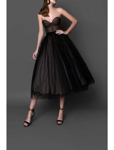 Ball Gown Cocktail Black Dress Vintage Dress Homecoming Cocktail Party Tea Length Sleeveless Strapless Wednesday Addams Family Tulle with Polka Dot Cocktail Black Dress, Wednesday Addams Family, Black Dress Elegant, Gown Cocktail, Short Graduation Dresses, Cheap Cocktail Dresses, Cheap Homecoming Dresses, Vintage Black Dress, Cocktail Dress Vintage