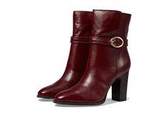 Franco Sarto Informa Wren Buckle Detail Heeled Booties - Women's Boots : Bordeaux Leather : Maintain your effortless style in the Franco Sarto Informa Wren Buckle Detail Heeled Booties. These booties feature a side zipper closure with an almond toe silhouette, buckle detailing on shaft and a stacked heel. Leather upper. Man-made lining and insole. InFORMA comfort technology: Ergonomic insoles, contoured padding at key pressure points, and exceptional support. Man-made outsole. Imported. Measurem Elegant Medium Width Moto Boots For Fall, Elegant Fall Boots With Buckle Closure, Chic Heeled Boots With Buckle For Fall, Fall Heeled Boots With Buckle Closure Medium Width, Fall Heeled Boots With Buckle Closure, Elegant Fall Moto Boots With Reinforced Heel, Elegant Moto Boots With Reinforced Heel For Fall, Fall Medium Width Heeled Boots With Buckle, Elegant Moto Boots With Buckle Closure For Work