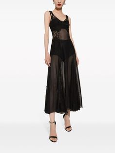 Wide Leg Jeans Cropped, Slip Dress With Lace, Tulle Midi Dress, Corset Midi Dress, Woman Dresses, Dolce Gabbana Dress, Midi Slip Dress, Midi Dress Black, Black Tulle