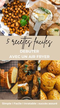 5 recettes faciles et délicieuses pour cuisiner avec un Air Fryer quand on débute : pois chiches apéro, camembert rôti, gâteau au yaourt, filets de poulet panés et pommes de terre Hasselback Food Inspiration, Diner