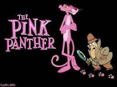 the pink panther logo is shown in this animated cartoon character's likeness, as well as an image of a cat and a mouse