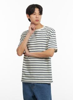 Product Detail Style : Casual Occasion : Back to school Type : Men, TShirts Print : Stripe Material : Cotton Sleeve : Short sleeve Neck : Round neck Length : Regular Fit : Loose fit Cotton100 Color : White, Dark blue Made in Korea Model Size Model is wearing size M/L and the color White. Height : 6'0" | 184cm / Top : L / Bottom : XL (32 inch) .prddescription table, .prddescription td, .prddescription th { border : 1px solid black; border-collapse : collapse; padding: 10px; } Size(Inch) Size Shou Casual Striped Crew Neck Shirt, Casual Striped Short Sleeve T-shirt, Casual Striped Crew Neck T-shirt, Striped Cotton Crew Neck Shirt, Low Rise Jeans Bootcut, Festival Trends, Mens Stripes, Beige Top, Prom Outfits