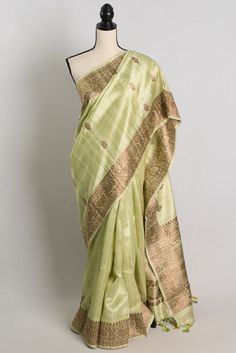 Light Green Pure Raw Silk Banarasi Saree Silk Banarasi Saree, Antique Gold Jewelry, Banarasi Saree, Indian Saree, Banarasi Sarees, Beautiful Saree, Indian Sarees, Raw Silk, Blouse Piece