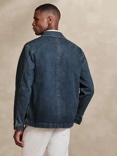 Denim Jacket | Banana Republic Factory Medium Wash Utility Jacket With Flap Pockets, Unstructured Medium Wash Denim Jacket With Pockets, Denim Blazer With Patch Pockets And Long Sleeves, Denim Outerwear With Pockets For Casual Gatherings, Casual Denim Outerwear With Pockets, Utility Style Unstructured Denim Jacket With Pockets, Unstructured Denim Jacket With Pockets, Spring Utility Jacket Single Breasted Unstructured, Classic Relaxed Fit Single Breasted Denim Jacket