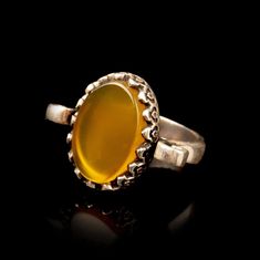 Yellow Aqeeq Silver Women Ring. Handmade in 925 sterling silver with agate stone. On the ring Oval Yellow Aqeeq - Agate stone settled. Dimensions of stone is 20 mm x 15 mm. Average weight of Yellow Aqeeq Silver Women Ring is 8 gr. (depends your ring size). Back side is open and stone touches your skin. Classic and exclusive style. Stone Type: Aqeeq - Agate Stone Color: Yellow Stone Dimensions: 20 mm x 15 mm Stone Shape: Oval Average Weight: 8 gr. Made in Istanbul, Turkey. Need 5-8 days to prepar Formal Jewelry With Natural Chalcedony Stones, Formal Chalcedony Jewelry With Natural Stones, Classic Agate Jewelry With Polished Finish, Formal Chalcedony Jewelry With Polished Finish, Formal Yellow Gold Chalcedony Jewelry, Formal Amber Agate Jewelry, Yellow Gold Oval Agate Jewelry, Oval Agate Yellow Gold Jewelry, Oval Yellow Gold Agate Jewelry