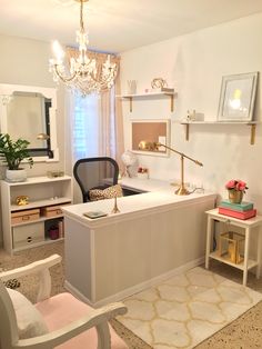 Beauty Room Layout, Cute Office Inspiration, Office Rooms At Home, Office Room Ideas Home, Cute Home Office Ideas, Dreamy Office, Condo Makeover, Office Revamp, Business Interior Design