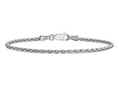 14k white gold 2.25mm parisian wheat chain lobster clasp. Measures 7" or 8"L x 3/32"W. White Gold Link Jewelry With Wheat Chain, White Gold Wheat Chain Link Jewelry, White Gold Jewelry With Wheat Chain Link, Classic Silver Wheat Chain Bracelet, White Gold Wheat Chain Jewelry, Lobster Clasp, Diamond Bracelet, Wheat, White Gold