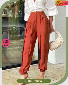 Daily Simple Regular Fit Solid Pants High-waisted Cargo Pants For Spring, High-waisted Cargo Pants For Spring Day Out, Spring High-waisted Cargo Pants For Day Out, Trendy Pants With Pockets For Day Out, Casual Summer Work Trousers, Casual High-waisted Cargo Pants For Day Out, Casual High Waist Cargo Pants For Day Out, Casual Cargo Pants For Fall, Cargo Pants With Pockets For Day Out