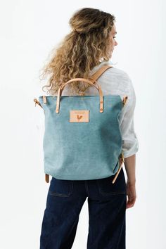 Dusty Blue Leather Backpack – Meanwhile Back on the Farm Luxury Blue Backpack With Adjustable Strap, Affordable Blue Leather Backpack, Affordable Blue Leather Travel Backpack, Luxury Casual Blue Backpack, Best Diaper Bag Backpack, Floral Pattern Fabric, Lynchburg Virginia, Waxed Canvas Backpack, Best Diaper Bag