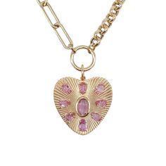 Vintage La Rose 14K Pink Shining Heart Pendant 14K Gold Pink Sapphires 1.25" Drop from Bail 14k Gold Pink Jewelry With Heart Charm, Pink 14k Gold Jewelry With Heart Charm, 14k Rose Gold Jewelry For Valentine's Day, 14k Stamped Rose Gold Jewelry For Valentine's Day, Rose Gold 14k Stamped Jewelry For Valentine's Day, Pink Gold Heart Cut Jewelry With Heart Charm, Pink Gold Heart-cut Jewelry With Heart Charm, Rose Gold Heart Necklace Tarnish Resistant, Tarnish Resistant Heart-shaped Rose Gold Necklace