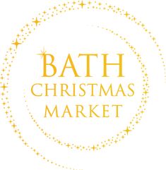 the bath christmas market logo in gold on a white background with stars and sparkles