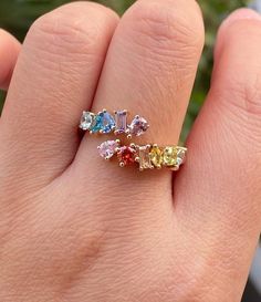 Open Cuff Gemstone Ring, Half Eternity Band, Multi Colour Stone Engagement Ring, Multi Shape Ring, Adjustable Diamond Ring, 14k Gold Ring Item Description: Stone - Simulant Diamond Stone Shape -  Baguette, Round. Pear, Marquise Cut 1. White Gold: 10K/14K/18K 2. Yellow Gold: 10K/14K/18K 3. Rose Gold: 10K/14K/18K 4. Silver: Sterling Silver 925 Size Customization: What Size you want... * You can also Customize ring size in US 4 to US 12! It sometimes affects to price. * Main Stone & Shape Customization: Main Stone: Cubic Zirconia, Moissanite, Natural Diamond, CVD Diamond Shape Choice: Round Cut, Heart, Princess Cut, Pear Cut, Cushion Cut, Marquise, Oval Shape, Asscher, Emerald, Radiant, Old European Cut, Old Mine Cut * Check out Special Notes: At checkout, leave us a note in the message box f Gemstone Half Eternity Ring, Unique Multicolor Multi-stone Rings, Multicolor Multi-stone Birthstone Ring Fine Jewelry, Adjustable Multicolor Multi-stone Rings, Multicolor Multi-stone Open Ring, Exquisite Multicolor Multi-stone Rings, Colored Stone Engagement Rings, Multi Gemstone Ring, Colour Stone