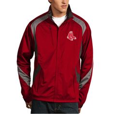 Men's Boston Red Sox Antigua Red Tempest Full-Zip Jacket Collegiate Track Jacket For Winter Sports, Collegiate Red Outerwear For Sports Season, Red Collegiate Outerwear For Sports Season, University Red Winter Sports Outerwear, University Red Track Jacket For Winter Sports, University Red Winter Track Jacket For Sports, Casual University Red Sports Outerwear, Winter Sports Track Jacket In University Red, Red Track Jacket For Outdoor Winter Activities