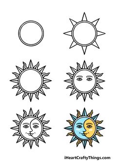 four different sun and moon drawings