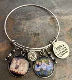 "Mom bracelets feature your favorite photo, Mom saying engraved in stainless steel, matching beads, and your choice of rhinestone color. Options to add more photos and rhinestones are available at checkout. These make great gifts!! INCLUDES: - Photo Charm - Saying as shown - Rhinestone (your choice of color) - Matching Beads Bracelets are made of stainless steel and come in 3 sizes: - Large 2.6\" (larger wrists/hands) - Average 2.4\" (fits most) - Child 2.0\" (elementary school age or tiny wrist Personalized Stainless Steel Charm Bracelet For Friendship, Friendship Stainless Steel Charm Bracelet, Stainless Steel Charm Bracelet For Friendship, Stainless Steel Round Charm Bracelet For Friendship, Personalized Round Bracelets For Keepsake, Personalized Round Stainless Steel Name Bracelet, Adjustable Stainless Steel Keepsake Jewelry, Personalized Metal Jewelry For Memorial, Customizable Round Jewelry For Friendship