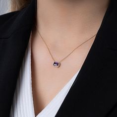 This 14k Gold Purple Amethyst Necklace is a perfect choice if you've been looking for a dainty & handmade jewelry! This necklace is also one of your best gifting options as a bridesmaid gift!  ◖ P R O P E R T I E S ◗ * Color No: #3 * Material: 14k Yellow Gold, 14k Rose Gold, 14k White Gold * Gemstone: Purple Zircon (Imitation Amethyst) * Gemstone: Clear Zircon * Adjustable: Yes, 1" Extension will be added to selected length ◖ D I O N J E W E L ◗ ‣ 14K REAL GOLD ‣ EXPRESS DELIVERY IN 1-3 DAYS* ‣ Zircon Gemstone, Jewellery Marketing, 14k Gold Necklace, Bridesmaid Necklace, February Birthstone, Amethyst Necklace, Necklace Dainty, Baguette Cut, February Birth Stone