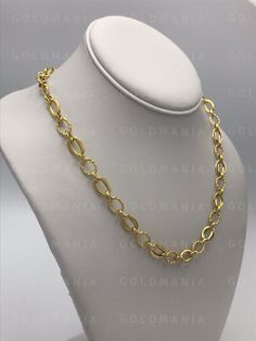 "14K Yellow Gold Oval Link Necklace, Shiny and Textured, 18\" Inch, 8.3mm Thick, Real Gold Chain, Oval Link Chain, Thick Gold Chain, Woman 18\" -6.3 Gram Metal: 14K Yellow Gold Hollow Gold Necklace NOT PLATED/ NOT FILLED/ NOT SILVER FREE SHIPPING IN THE USA on all orders 30 Day Return Hassle Free Weight and measurements are approximate and may not always be exactly as stated . At GoldMania we are first of all committed to environmental responsibility. We guarantee that the silver, platinum, pall Anniversary Oval Link Cable Chain Necklace, Anniversary Cable Chain Necklace With Oval Links, Oval Gold Chain Necklaces For Formal Occasions, Formal Oval Gold Chain Necklaces, Formal Oval Necklaces With Gold Chain, Classic Oval Gold Chain Necklace, Oval Link Chain Necklace For Anniversary, Classic Oval Rolo Chain Jewelry, Formal Oval Cable Chain Necklace