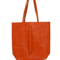 A Lightweight Shopper Tote Bag That Is Tall And Roomy With Modern Clean Lines For Understated Chic. Soft Textured Leather With Double Handles And An Internal Zippered Pouch. This Handbag Is Beautifully Handcrafted Of High-Quality Top-Grain Leather And Entirely Made In Italy. Modern Orange Everyday Bag, Modern Orange Everyday Bags, Everyday Orange Bag, Orange Tote Bucket Bag For Shopping, Chic Orange Soft Leather Bags, Orange Hobo Bag With Removable Pouch For Shopping, Orange Leather Tote Bag, Orange Leather Shopping Bag, Orange Leather Bucket Bag For Shopping