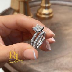 Moissanite Bridal Set Engagement Ring 2.50 CT Princess Cut Solid 14K White Gold 😂 Princess Cut Moissanite, Bridal Set, Moissanite Diamonds, 1 Carat, Princess Cut, Engagement Ring, Wedding Rings, Diamonds, White Gold