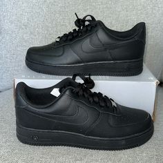 Nwt Box No Lid Classic Black Nike Air Force 1 Sneakers, Classic Black Nike Air Force 1, Classic Black Nike Air Force 1 With Round Toe, Nike Black Air Force, Shoes Nike Black, Black Air Force 1, Girl Goals, Shoes Nike, Nike Black