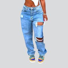 Make a statement this summer with our 2023 Summer Collection of grunge-inspired straight-leg distressed jeans! Featuring a mid-waist fit. luxurious denim fabric. zipper and button closure. and raw hem for an edgy look. these jeans will make you stand out from the crowd.Distinctive Features: Grunge-Inspired: Stand out from the crowd with these unique and fashionable jeans. Straight-Leg: Flatter your figure with a timeless straight-leg fit. Distressed: Achieve an effortlessly cool. vintage look. M Fashionable Jeans, Oversized Jean Jacket, Denim Patterns, Jeans Online, Edgy Look, Cool Vintage, Denim Outfit, Denim Fabric, Vintage Look