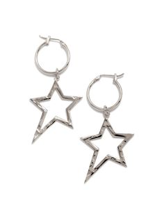 Starlight, star-bright will come to mind with our Silvery White-Bronze Plated Hoop Earrings. Dazzle. The longest length of Star itself is approx an inch (approx 24x38mm). The Hoop base is 3/4" or 19mm so total Length is 57mm or 2.25". Each is as light as 3g or 1/8oz. Perfect. See other ⭐earrings from this Collection on the Red (Blue) Carpet worn by Actress/Singer EMILY SWALLOW at the STAR WARS PREMIERE HERE. Emily Swallow, Star Wars Premiere, Star Dust, Blue Carpet, Earring Collection, Shooting Star, Shooting Stars, Earrings Collection, Stardust