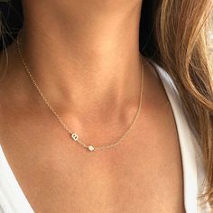 "Our sideway initial charm necklace is the perfect personalized gift for your loved one. Choose from Gold, Silver and Rose Gold. How to Order - From the drop-down menu, choose how many initials and if you would like to add a cubic zirconia charm. Please indicate in the buyer's notes the letters of your choice during check-out. DETAILS * length: 16\", 18\" & 20\" * Charms size (mm): 4 X 9 * chain: 14kt gold-filled/sterling silver cable chain * closure: 14kt gold-filled/sterling silver spring Custom Initial Necklace, Gold Rings Stackable, Letter Gifts, Custom Initials, 24kt Gold, Silver Spring, Initial Charm, Lariat Necklace, Gorgeous Necklaces