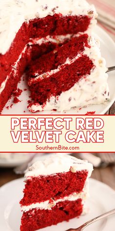 a slice of red velvet cake on a plate