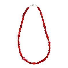 This unique Red Beaded Necklace features vintage glass beads that have been carefully handmade into a one-of-a-kind piece. Each bead has its own history and character, making this necklace truly special. Elevate your accessories game with this funky and distinctive necklace. Cheap Red Beaded Necklaces For Summer, Affordable Red Beaded Pendant Necklaces, Cheap Trendy Red Beaded Necklaces, Casual Red Beaded Necklaces Cheap, Cheap Casual Red Beaded Necklace, Casual Cheap Red Beaded Necklace, Cheap Red Beaded Necklace With Silver Beads, Affordable Red Beaded Necklace With Silver Beads, Cheap Red Beaded Necklace