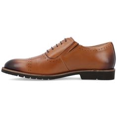 A classic that you'll want to keep in your closet forever the Morey oxford by Thomas & Vine. This genuine leather dress shoe features a 6 mm Tru Comfort Foam� footbed and an ExtraLight� outsole for extra support and comfort. Classic brogue details and a lace-up closure top the look. Fitted Slip-on Oxfords With Brogue Detailing, Classic Brown Semi-formal Oxfords, Business Oxfords With Perforated Plain Toe, Business Oxfords With Perforated Toe Box, Business Leather Shoes With Perforated Almond Toe, Leather Oxfords With Perforated Toe Box For Business, Semi-formal Oxford Shoes With Rubber Sole, Semi-formal Cognac Oxfords With Brogue Detailing, Classic Semi-formal Oxfords With Perforated Toe Box