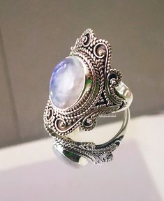 Moonstone ring, 92.5% silver ring, Statement ring, Oval stone ring, Wedding ring, Christmas Gifts,Handcrafted Ring,Rainbow Moonstone Jewlery Silver Oval Filigree Bohemian Ring, Silver Oval Filigree Ring In Bohemian Style, Oval Silver Filigree Ring Bohemian Style, Bohemian Silver Opal Ring In Oval Shape, Bohemian Silver Opal Ring With Oval Shape, Bohemian Silver Opal Ring Oval Shaped, Bohemian Silver Oval Opal Ring, Silver Oval Moonstone Ring With Intricate Design, Bohemian Oval Amethyst Ring For Anniversary