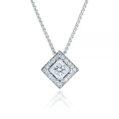 1332 14k White Gold Pendant   1 Diamond - .50 ctw   GIA Certified   20 Diamonds - .28 ctw   Clarity: VS2 - Color: G   Chain 16" 1.3 MM   Joseph Jewelry. This dazzling pendant features a princess cut diamond chevron prong set in the center of a bright cut set diamond halo, with elegant filigree accents on the white gold basket behind. It’s a glamorous piece that incorporates both contemporary and classical elements to generate a unique look, and our team can work with you to modify it and make it Gold Basket, Classical Elements, White Gold Pendant, Princess Cut Diamond, Stone Design, Princess Cut Diamonds, A Princess, Diamond Halo, Princess Cut