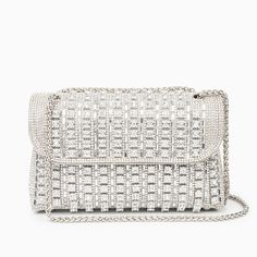 Silver Elegant Shoulder Bag With Chain Strap For Events, Chic Clutch With Rhinestones For Events, Chic Evening Bag With Rhinestones For Events, Chic Clutch Evening Bag With Rhinestones, Chic Evening Clutch With Rhinestones, Chic Evening Bag With Rhinestones, Chic Formal Clutch With Rhinestones, Chic Rhinestone Clutch For Events, Elegant Shoulder Bag With Chain Strap For Night Out