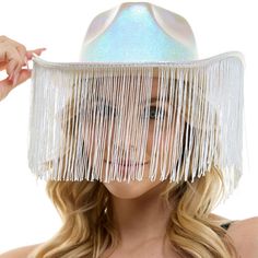 Yeehaw meets glam in this Iridescent Pink Cowboy Hat with Fringe! The hat adds a touch of sass and sparkle to any festival outfit making you the center of attention wherever you go. pbIridescent Cowboy Hat with Fringe product details:-b-p ul liIridescent finish-li liEVA polyester and cotton-poly blend-li liDoes not include outfit-li liOne size fits most teens and adults-li liClean with warm water and a soft cloth-li -ul