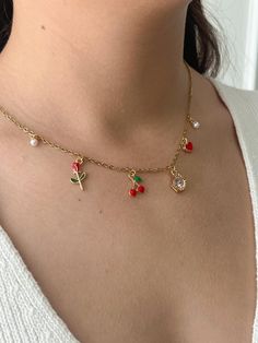 Charm Necklace, Cherry Charm Necklace, Dainty Necklace Gift, Everyday Layering Necklace Gift, Multi Charm Necklace - Etsy Cherry Charm, Etsy Promotion, Charm Necklaces, Layering Necklace, Necklace Dainty, Dainty Necklace, Necklace Gift, Layered Necklaces, Gift Necklace