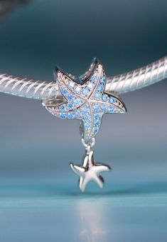 Ocean blue starfish sterling silver bead charm for bracelet, necklace, silver bead charm Starfish Charms Jewelry For Gifts, Starfish Charms Jewelry As A Gift, Starfish Charms Jewelry As Gift, Starfish Charms Jewelry For Gift, Ocean-inspired Starfish Charms Jewelry, Ocean-inspired Jewelry With Star Charm, Star-shaped Sterling Silver Jewelry With Lobster Clasp, Ocean-inspired Sterling Silver Jewelry With Starfish Charm, Ocean-inspired Blue Jewelry With Star Charm