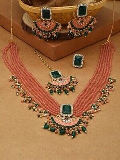 Rani Haar, Necklace Set Indian, Kundan Jewelry, Moms Bracelet, Peach And Green, Kundan Jewellery, Flower Jewelry, Wedding Collection, Spice Girls