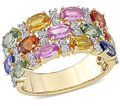 If Friday night were a ring, we're pretty sure it would look like this colorful sapphire design. (Though we're definitely not reserving it for one night only!) Multicolor Sapphire Ring With Prong Setting, Multicolor Oval Sapphire Ring, Multicolor Sapphire Ring For Wedding, Formal Multicolor Round Sapphire Ring, Multicolor Sapphire Ring For Formal Occasions, Formal Multicolor Oval Diamond Ring, Multicolor Sapphire Wedding Ring, Multicolor Oval Diamond Ring For Formal Occasions, Multicolor Gemstone Sapphire Wedding Ring