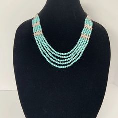 Lucky Brand Statement Collar Necklace. Retails For $44.50 5 Strands Of Beads Linked Together By Silver Tone Detail Silver Tone Turquoise Beaded New With Tags We Offer Careful Packing And Fast Shipping Turquoise Necklace With Silver Round Beads, Elegant Turquoise Necklace With Colorful Beads, Elegant Blue Turquoise Necklace With Colorful Beads, Silver Turquoise Necklace With Faceted Round Beads, Turquoise Faceted Bead Necklaces, Elegant Blue Turquoise Necklace With Polished Beads, Turquoise Beaded Chain Costume Jewelry, Elegant Blue Turquoise Necklace With Faceted Beads, Turquoise Faceted Beads Costume Jewelry