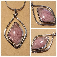 I created this abstract design to highlight the beauty of this Pink Rhodochrosite stone in a way to accent its natural character. This Sterling Silver Pendant is about 1-1/2 inches long and 7/8 inches wide. It has a 22 mm x 14 mm freeform parallelogram shaped and cut Rhodochrosite natural stone.   A freind of mine cut shaped and polished this stone for me.  I am including a 18 inch Sterling Silver mm 8 sided Snake Chain so your pendant can be worn right away. Modern Pink Gemstone Jewelry, Pink Tourmaline Jewelry For Healing, Healing Pink Tourmaline Jewelry, Modern Pink Teardrop Jewelry, Unique Pink Gemstone Necklace, Elegant Rhodonite Jewelry Gift, Elegant Rhodonite Jewelry For Gifts, Unique Pink Gemstone Jewelry, Pink Cabochon Necklaces For Jewelry Making