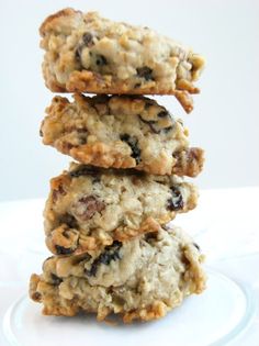 three oatmeal cookies stacked on top of each other