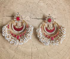 Large size enamel detail pearl chandbali earrings whatsapp@ 718-249-7299 for more details!! Pearl Earrings Wedding, Chandbali Earrings, Indian Earrings, Earrings Wedding, New Market, Bridal Earrings, Beautiful Jewelry, Jewelry Earrings Dangle, Large Size