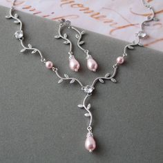 Pink Bridal Necklace With Matching Earrings For Wedding, Silver Sterling Bridal Earrings For Wedding, Silver Sterling Silver Bridal Earrings For Wedding, Delicate Silver Jewelry Sets For Formal Occasions, Elegant Silver Bridal Sets For Mother Of The Bride, Delicate Silver Round Bridal Earrings, Delicate Silver Bridal Earrings, Elegant Silver Dangle Jewelry Sets, Delicate Silver Jewelry Sets For Wedding