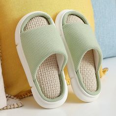 The Hemp Indoor Slides are very cute, minimalistic, and comfortable! They have a beautifully woven sole and the trim of the slides matches the strap that wide runs over your feet. See for yourself why these slides are great for indoor use! ﻿FEATURES: Style Open toe Season Spring/Summer Sole Flat Vamp material EVA COMFORTABLE MATERIAL: The Hemp Indoor Slides are made of high-density material. These are light, soft, breathable, and waterproof, and their excellent flexibility and durability make th Comfortable Green Slide Slippers, Indoor Summer Slide Slippers, Comfortable Indoor Slides With Round Toe, Comfortable Round Toe Slides For Indoor Use, Non-slip Comfortable Slides With Round Toe, Casual Indoor Slip-on Slides, Comfortable Non-slip Slides, Non-slip Comfortable Slides, Green Comfortable Slippers With Textured Footbed