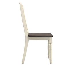 a white wooden chair with a brown seat