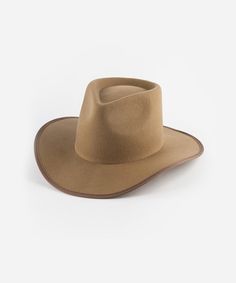 Gigi Pip felt hats for women - June Teardrop Rancher - 100% australian wool teardrop rancher with an angled western brim hat featuring a gold plated Gigi Pip branded pin on the back of the crown [brown] Hat Trends, Tall Crown, Measuring Stick, Modern Cowgirl, Western Trend, Western Hat, Halo Style, Wearing A Hat, Western Hats